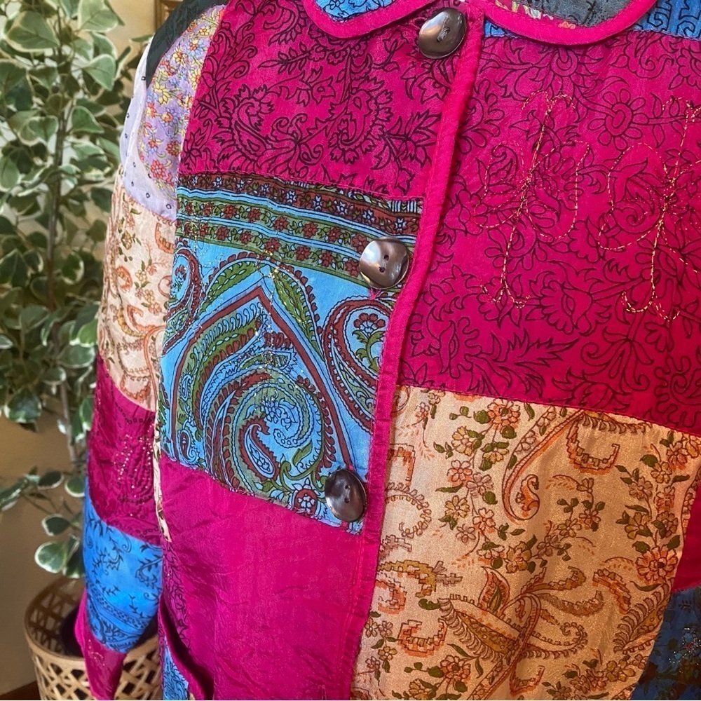 Vintage Tantrums Collection Silk Boho Patchwork Jacket • Size M • EUC - Picture 2 of 7